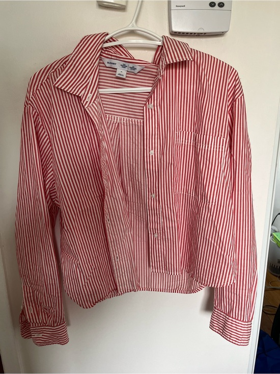 Old Navy Tops - Old Navy Red and White Striped Men's Button-Down Shirt
